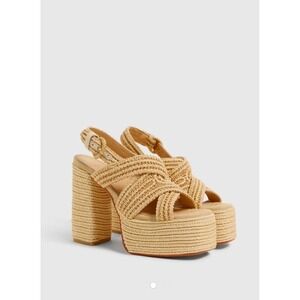 Castaner Espadrille Platform Sandals Woven Raffia Heels Summer Size 39‎